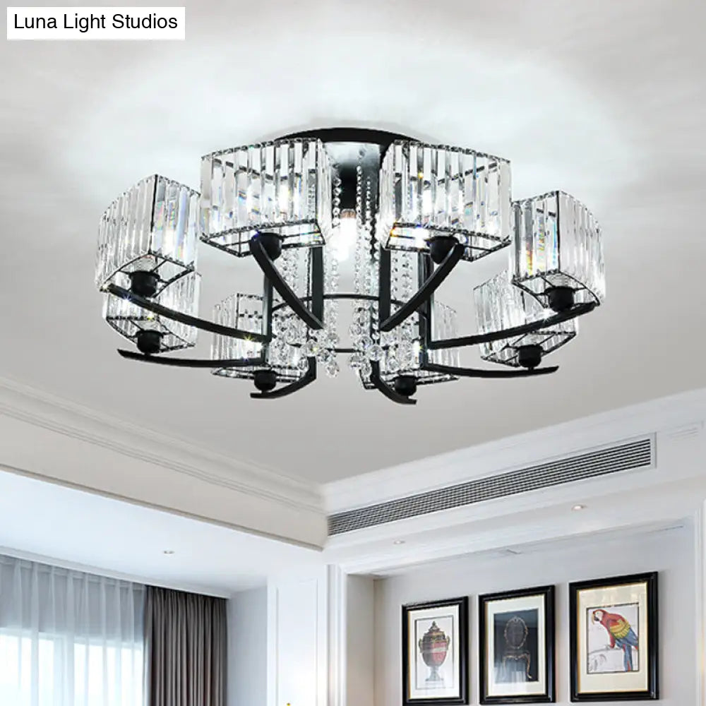DecorBites™ DecorBites™ Retro Crystal Block Semi Flush Mount Ceiling Lamp for Living Room - Round, Black