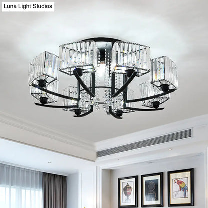 DecorBites™ DecorBites™ Retro Crystal Block Semi Flush Mount Ceiling Lamp for Living Room - Round, Black