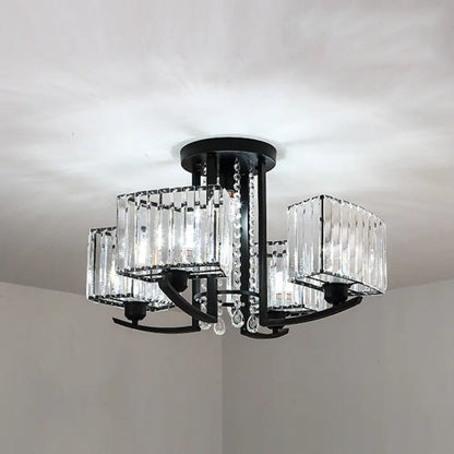 DecorBites™ DecorBites™ Retro Crystal Block Semi Flush Mount Ceiling Lamp for Living Room - Round, Black