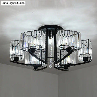 DecorBites™ DecorBites™ Retro Crystal Block Semi Flush Mount Ceiling Lamp for Living Room - Round, Black