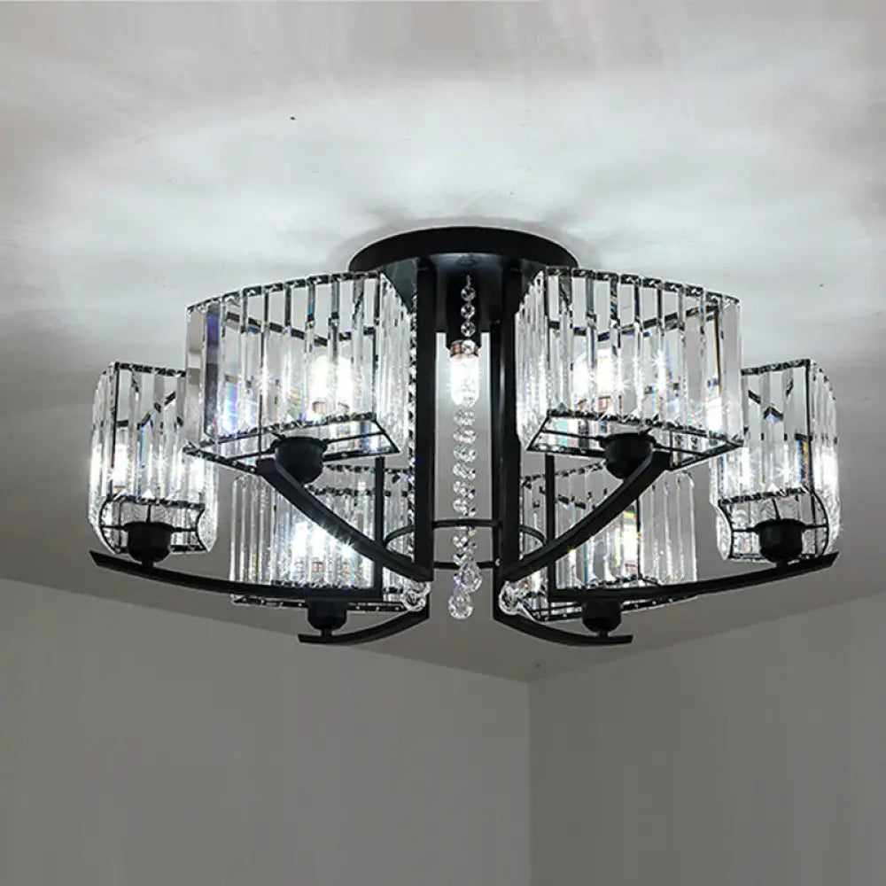 DecorBites™ DecorBites™ Retro Crystal Block Semi Flush Mount Ceiling Lamp for Living Room - Round, Black