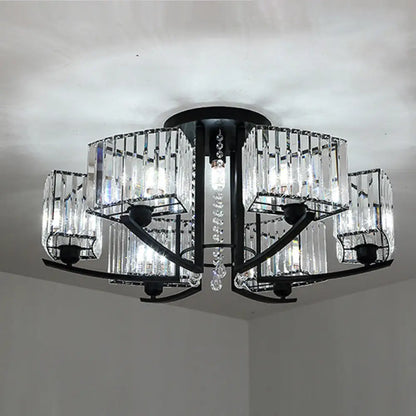 DecorBites™ DecorBites™ Retro Crystal Block Semi Flush Mount Ceiling Lamp for Living Room - Round, Black