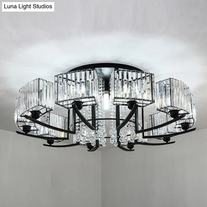 DecorBites™ DecorBites™ Retro Crystal Block Semi Flush Mount Ceiling Lamp for Living Room - Round, Black