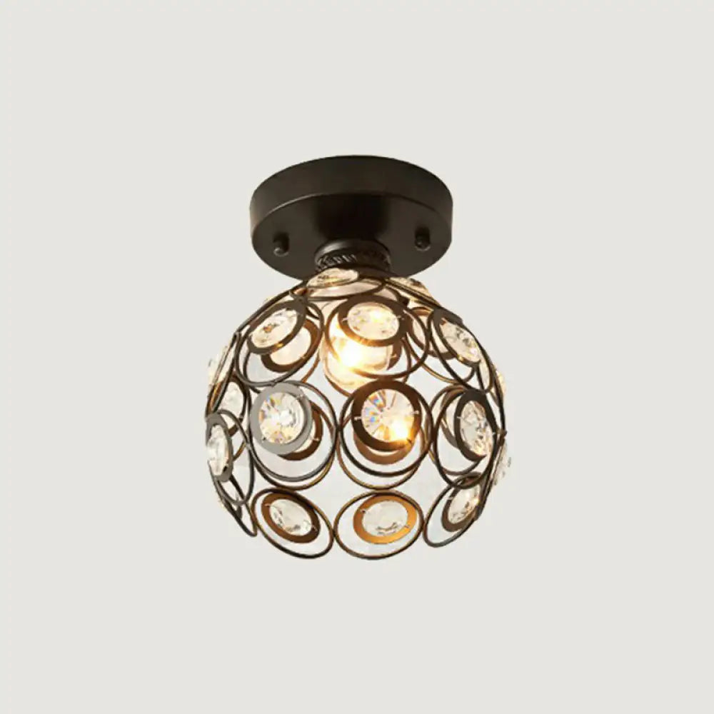 DecorBites™ DecorBites™ Retro Crystal Ceiling Light: Black Semi Flush Single-Bulb Design for Corridor