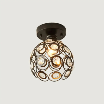 DecorBites™ DecorBites™ Retro Crystal Ceiling Light: Black Semi Flush Single-Bulb Design for Corridor