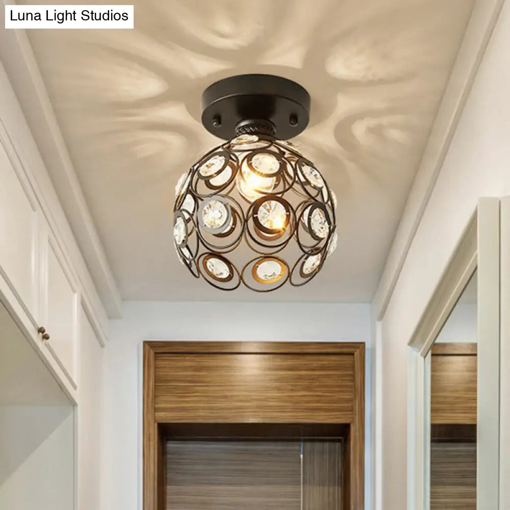 DecorBites™ DecorBites™ Retro Crystal Ceiling Light: Black Semi Flush Single-Bulb Design for Corridor