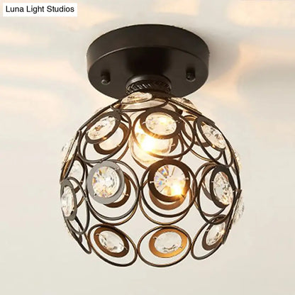 DecorBites™ DecorBites™ Retro Crystal Ceiling Light: Black Semi Flush Single-Bulb Design for Corridor