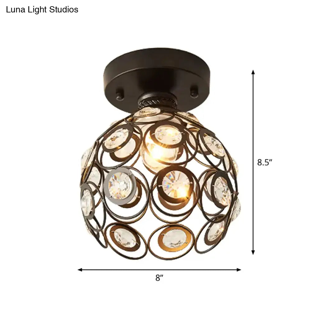 DecorBites™ DecorBites™ Retro Crystal Ceiling Light: Black Semi Flush Single-Bulb Design for Corridor