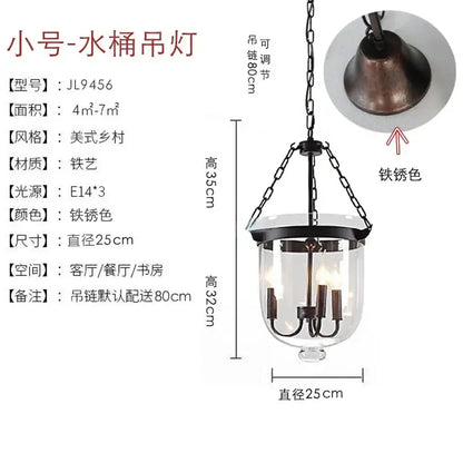 Retro dark bronze decorbites glass bucket pendant light with rustic iron finish and black metal chain for dining room