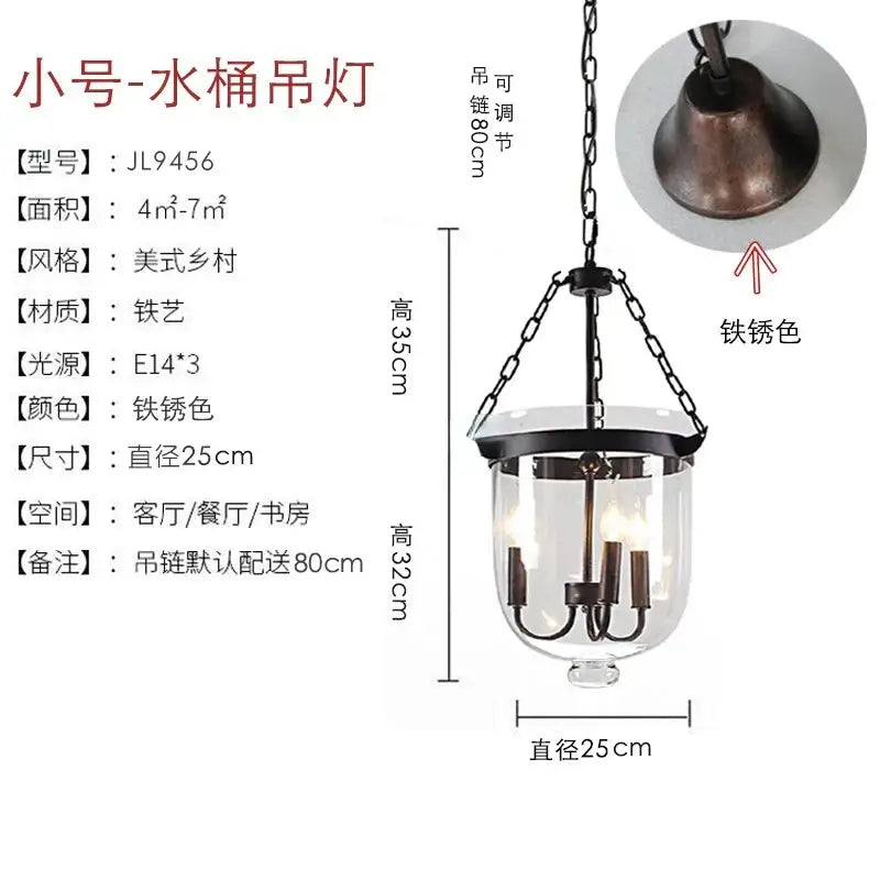 Retro dark bronze decorbites glass bucket pendant light with rustic iron finish and black metal chain for dining room