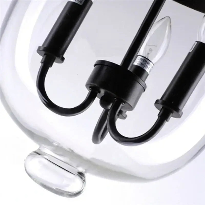 Retro dark bronze glass bucket pendant light with black metal arms and clear glass bulbs for dining room decorbites glass bucket