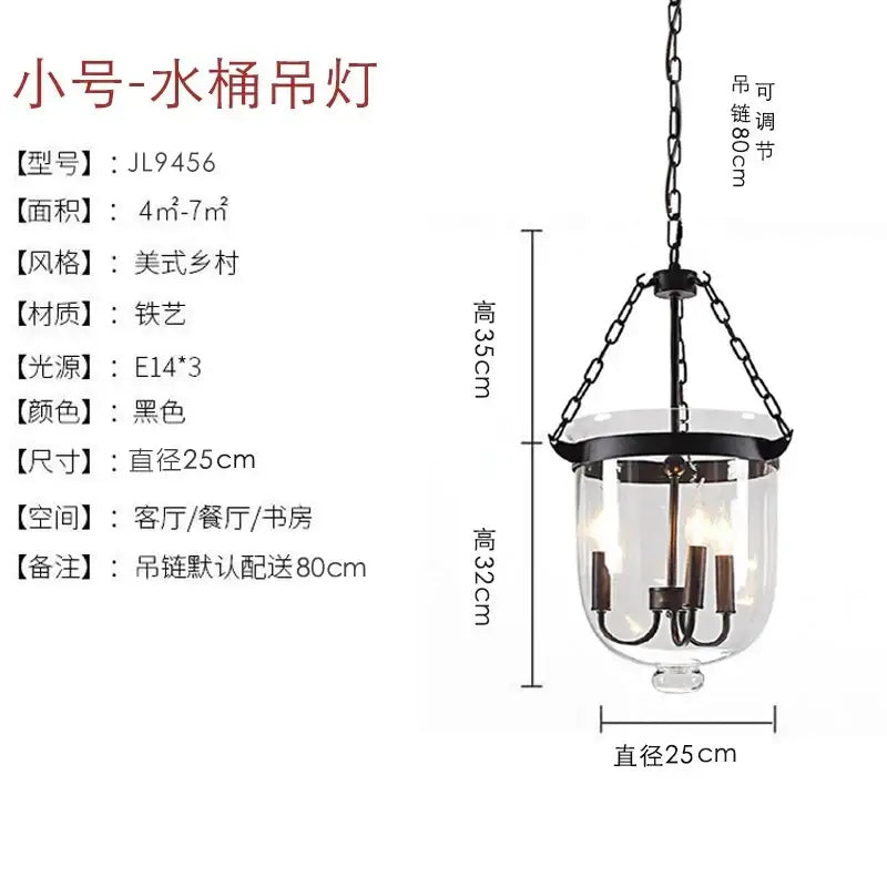 Black iron retro dark bronze glass bucket pendant light with clear glass body and three candle bulbs for dining room decorbites glass bucket pendant