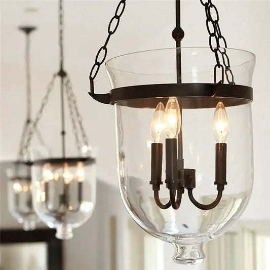 Retro dark bronze glass bucket pendant light with clear glass and metal frame for dining room decorbites pendant light
