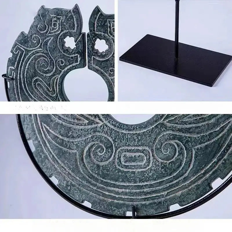 Retro dark green geometric totem resin statue with intricate swirling patterns for living room decorbites decor
