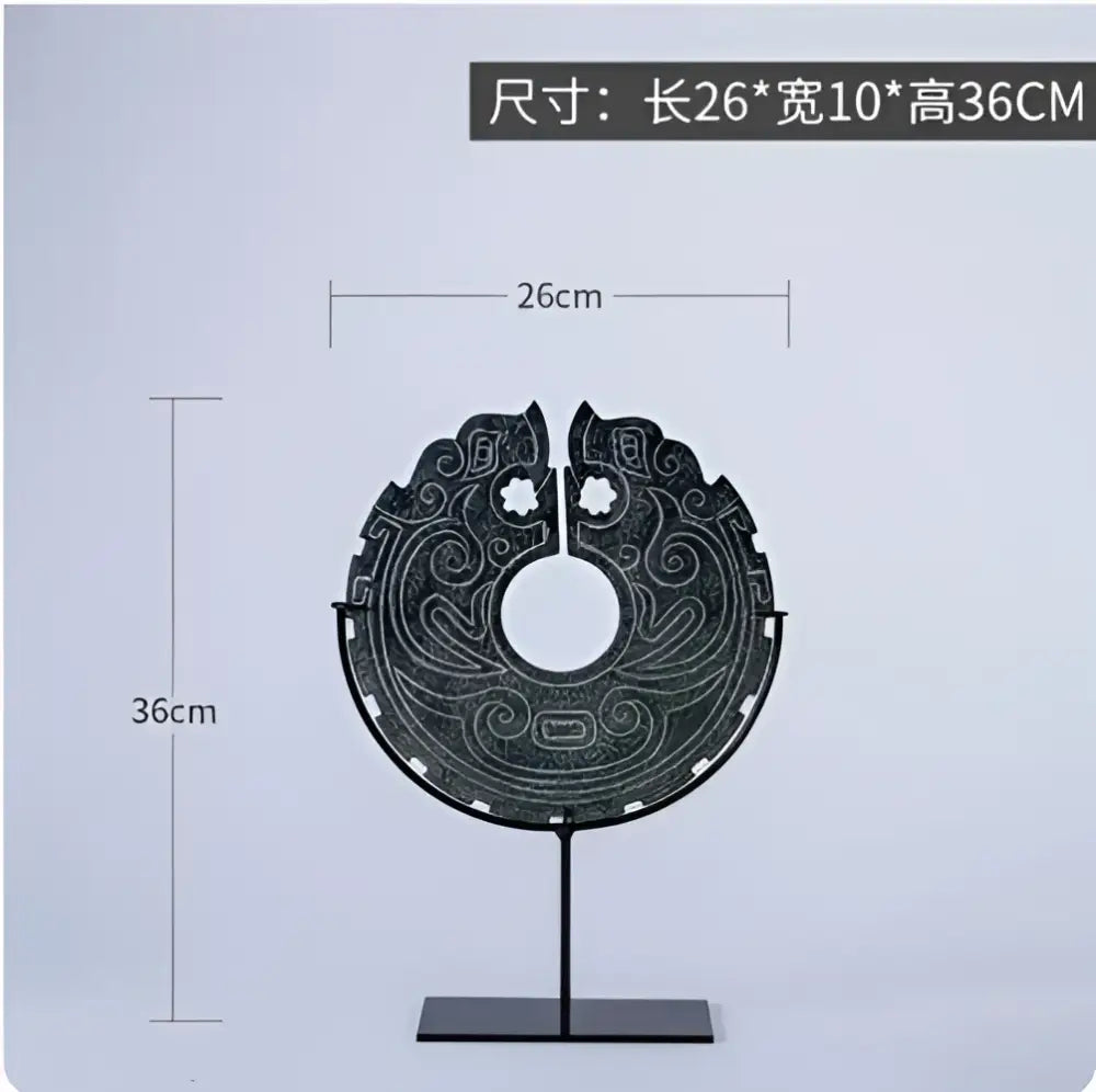 Retro dark green geometric totem resin statue featuring a carved jade disc on a black metal stand for decorbites geometric totem decor