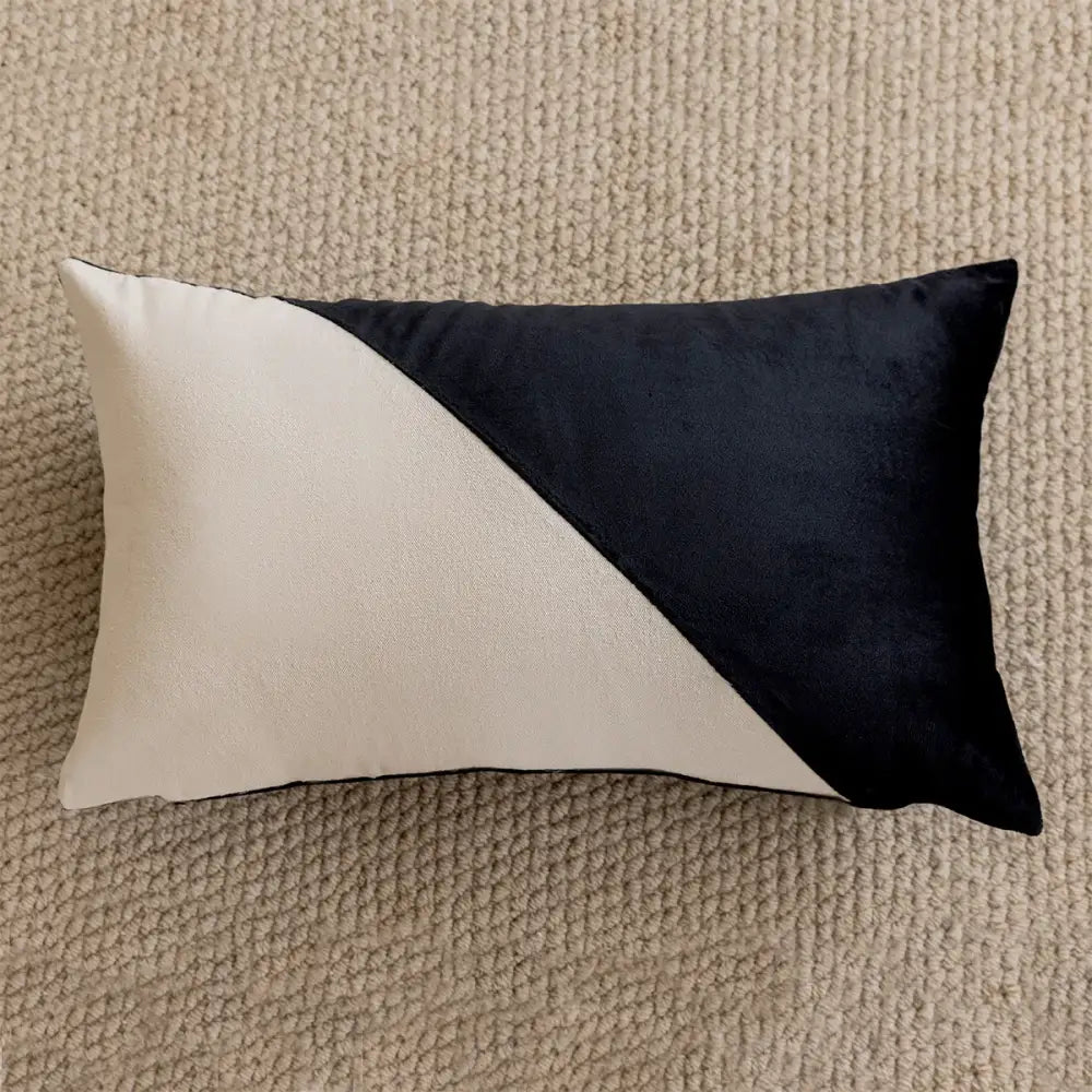 Retro dark green zebra embroidered jacquard luxury pillow cover with black and cream velvet diagonal split design