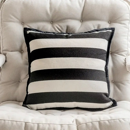 Black and white striped pillow cover with textured fabric finish in retro dark green zebra embroidered jacquard luxury design