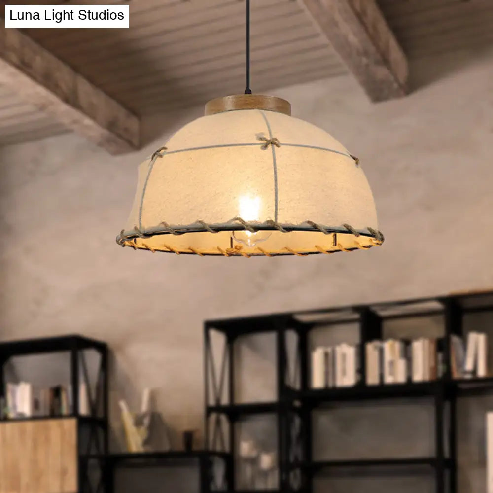 Retro Dome Ceiling Lamp - Stylish Flaxen Fabric Pendant Light with Adjustable Cord, 14"/16" Diameter