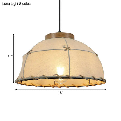 Retro Dome Ceiling Lamp - Stylish Flaxen Fabric Pendant Light with Adjustable Cord, 14"/16" Diameter