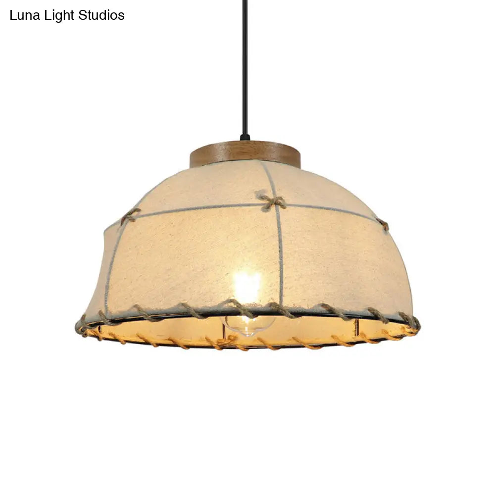 Retro Dome Ceiling Lamp - Stylish Flaxen Fabric Pendant Light with Adjustable Cord, 14"/16" Diameter