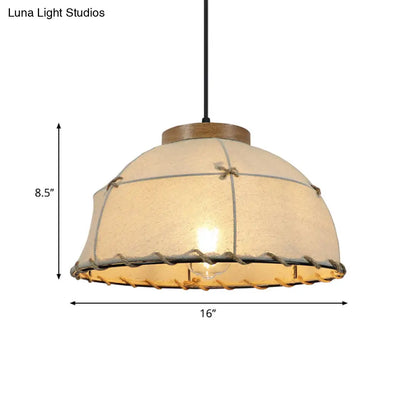 Retro Dome Ceiling Lamp - Stylish Flaxen Fabric Pendant Light with Adjustable Cord, 14"/16" Diameter