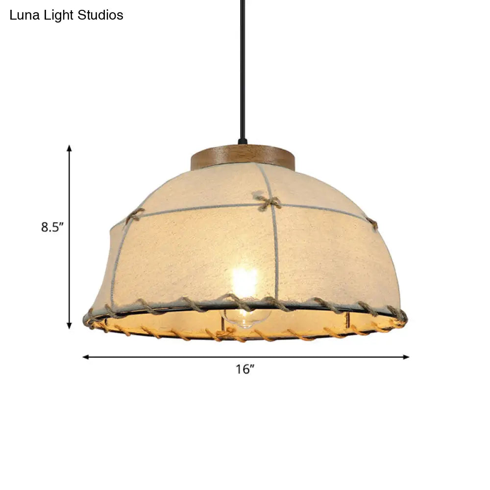 Retro Dome Ceiling Lamp - Stylish Flaxen Fabric Pendant Light with Adjustable Cord, 14"/16" Diameter