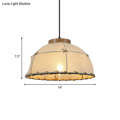 Retro Dome Ceiling Lamp - Stylish Flaxen Fabric Pendant Light with Adjustable Cord, 14"/16" Diameter