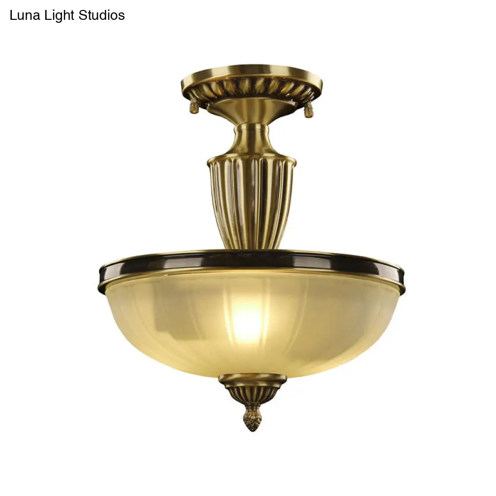 DecorBites™ DecorBites™ Retro Dome Glass Ceiling Light with Gold Metal Rod - 2-Bulb Semi Mount Lighting