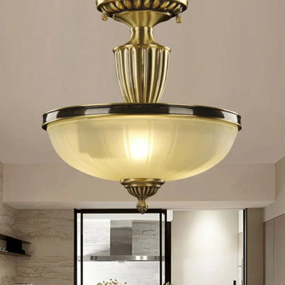 DecorBites™ DecorBites™ Retro Dome Glass Ceiling Light with Gold Metal Rod - 2-Bulb Semi Mount Lighting