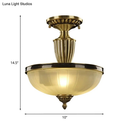 DecorBites™ DecorBites™ Retro Dome Glass Ceiling Light with Gold Metal Rod - 2-Bulb Semi Mount Lighting