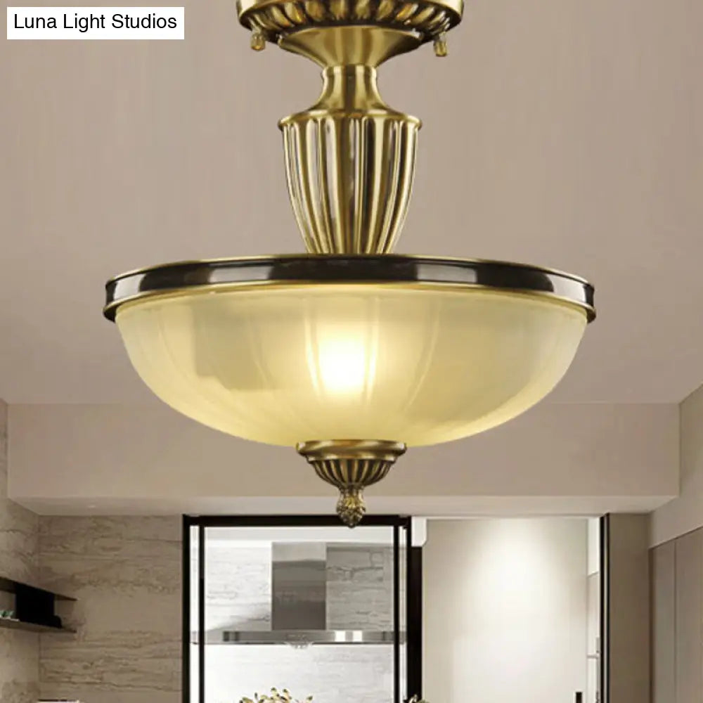 DecorBites™ DecorBites™ Retro Dome Glass Ceiling Light with Gold Metal Rod - 2-Bulb Semi Mount Lighting