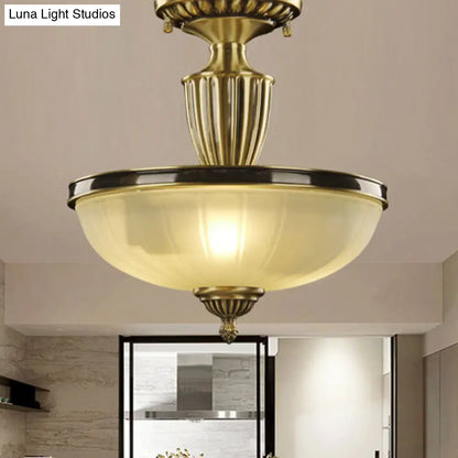 DecorBites™ DecorBites™ Retro Dome Glass Ceiling Light with Gold Metal Rod - 2-Bulb Semi Mount Lighting