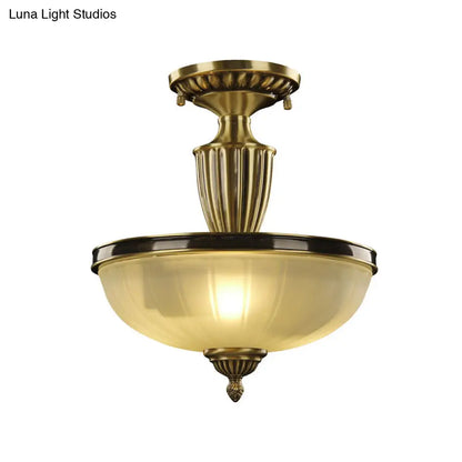DecorBites™ DecorBites™ Retro Dome Glass Ceiling Light with Gold Metal Rod - 2-Bulb Semi Mount Lighting