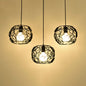 Retro Drum Shade Pendant Lamp with Metal Suspension and Wire Frame in Black - 3 Bulbs, Circles Design