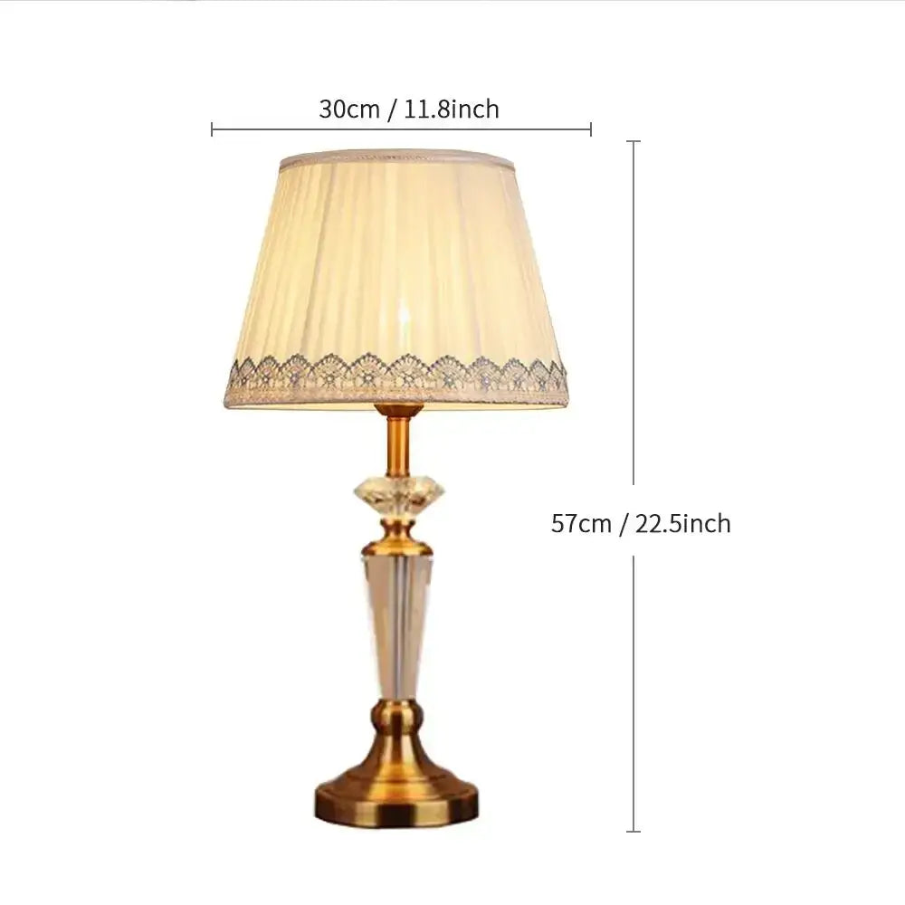 Elegant gold-toned crystal floor lamp with cream pleated shade and lace trim for decorbites crystal floor lamp decor