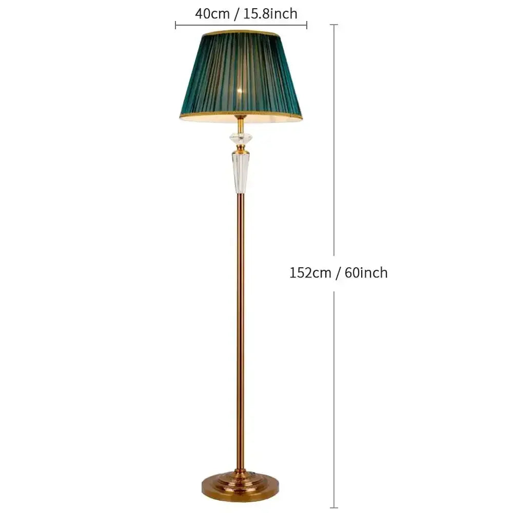 Retro emerald green crystal floor lamp with bronze metal base and pleated fabric shade for elegant living room decorbites crystal floor lamp