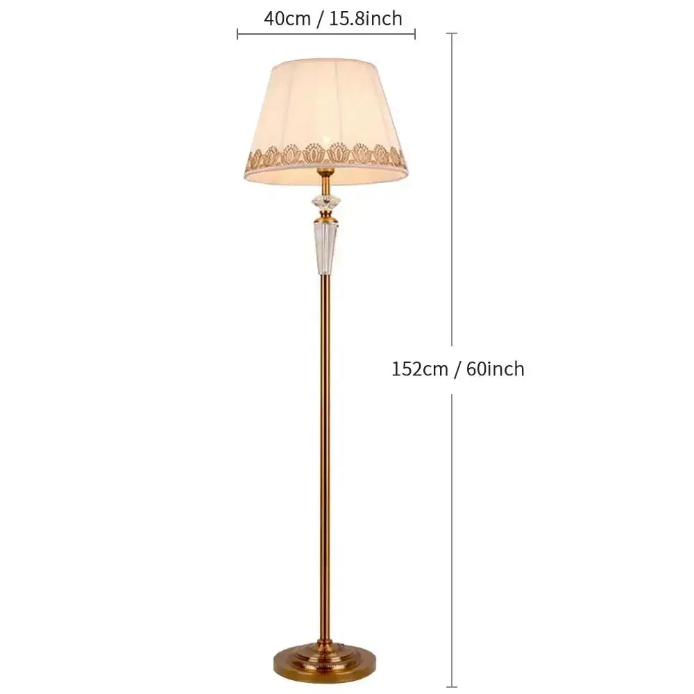 Retro emerald green crystal floor lamp with brass stand cream shade gold lace trim and clear crystal decorbites crystal floor lamp