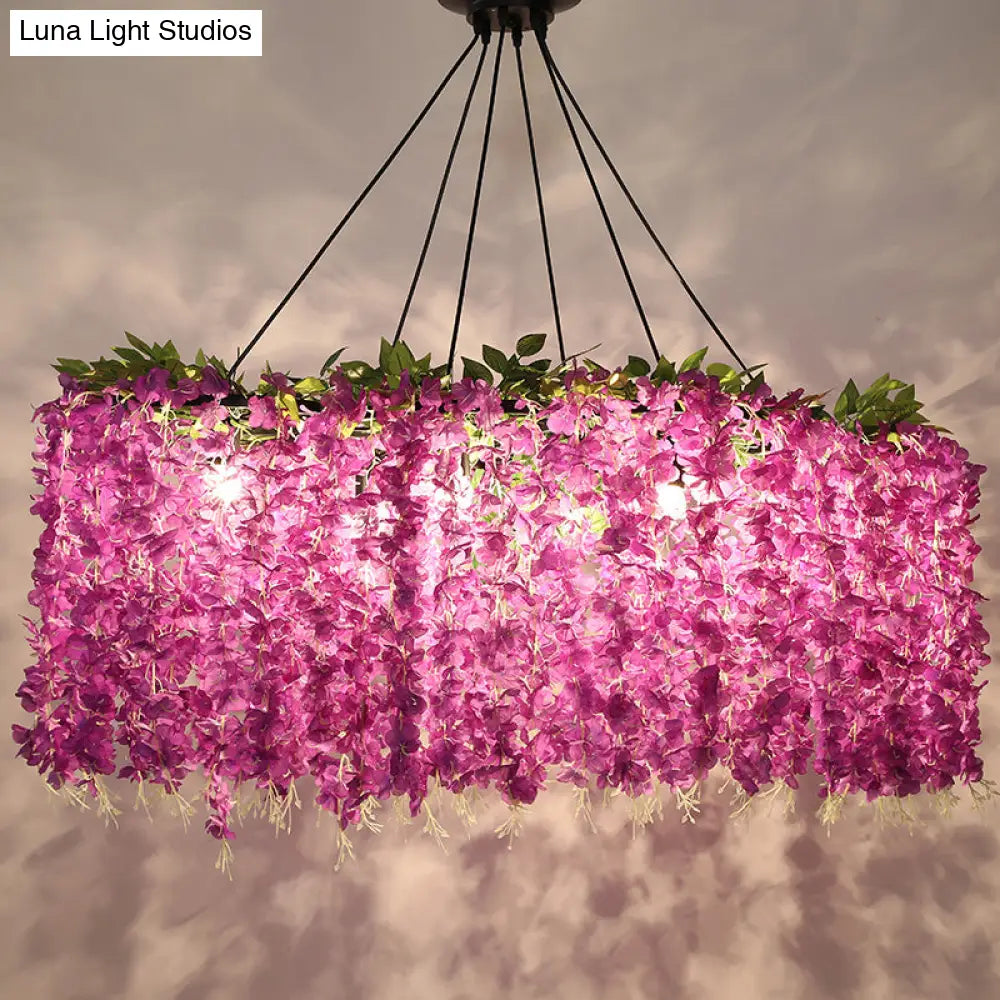 وحدة إضاءة جزيرة معدنية بتصميم زهور عتيقة من DecorBites™ - ثريا بستة مصابيح باللون الأرجواني للمطاعم