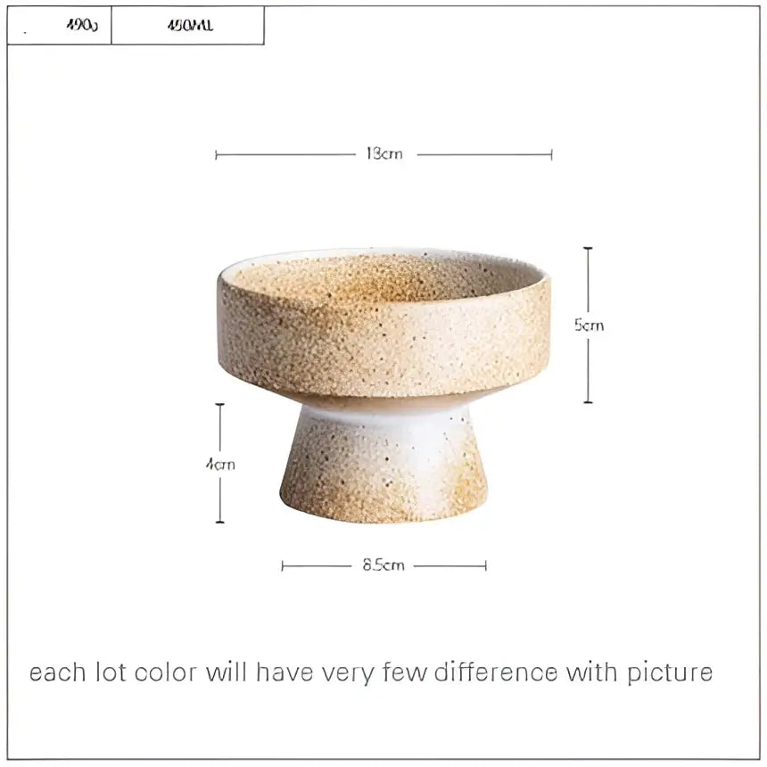 Beige speckled retro floral ceramic footed bowl with white base and flared rim for decorbites handmade dining room use