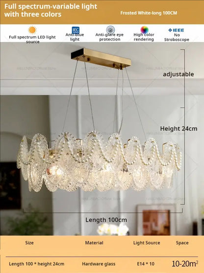 A 100cm frosted white retro french floral glass dining room chandelier with intricate hardware and pearl embellishments