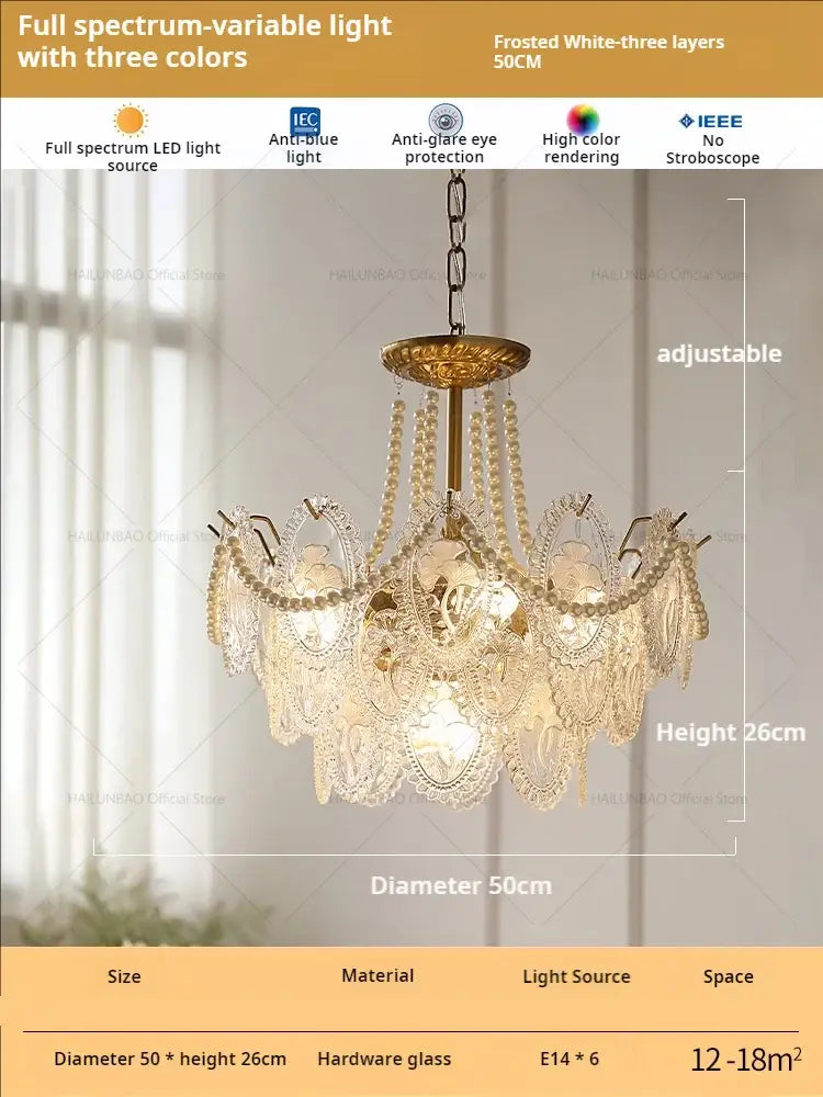 Retro french floral glass dining room chandelier with frosted white crystal lace and gold-toned metal frame decorbites glass dining