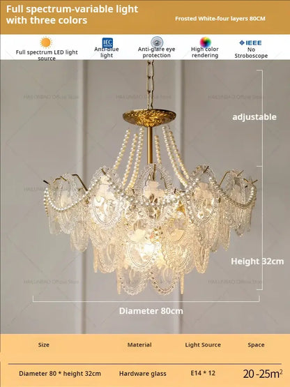 Elegant retro french floral glass dining room chandelier with frosted white hardware and gold-toned metal decorbites glass dining accents
