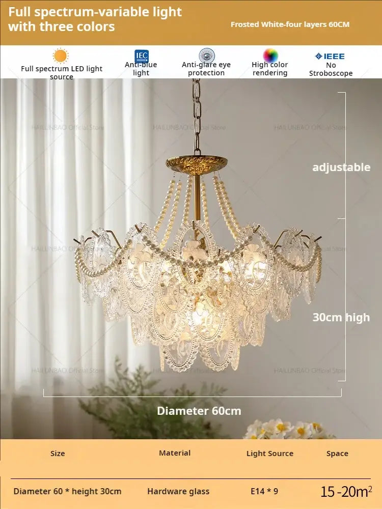 Elegant 60cm retro french floral glass dining room chandelier with frosted white layered glass and gold hardware decorbites glass dining