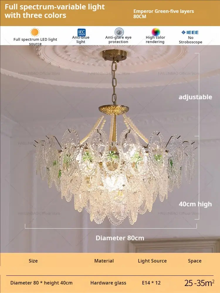 Luxurious retro french floral glass dining room chandelier with brass frame and adjustable lighting for decorbites glass dining