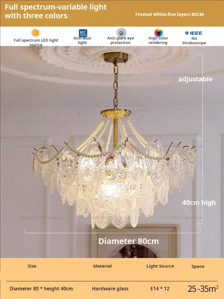 Elegant retro french floral glass dining room chandelier with gold metal frame and cascading clear frosted glass decorbites glass dining