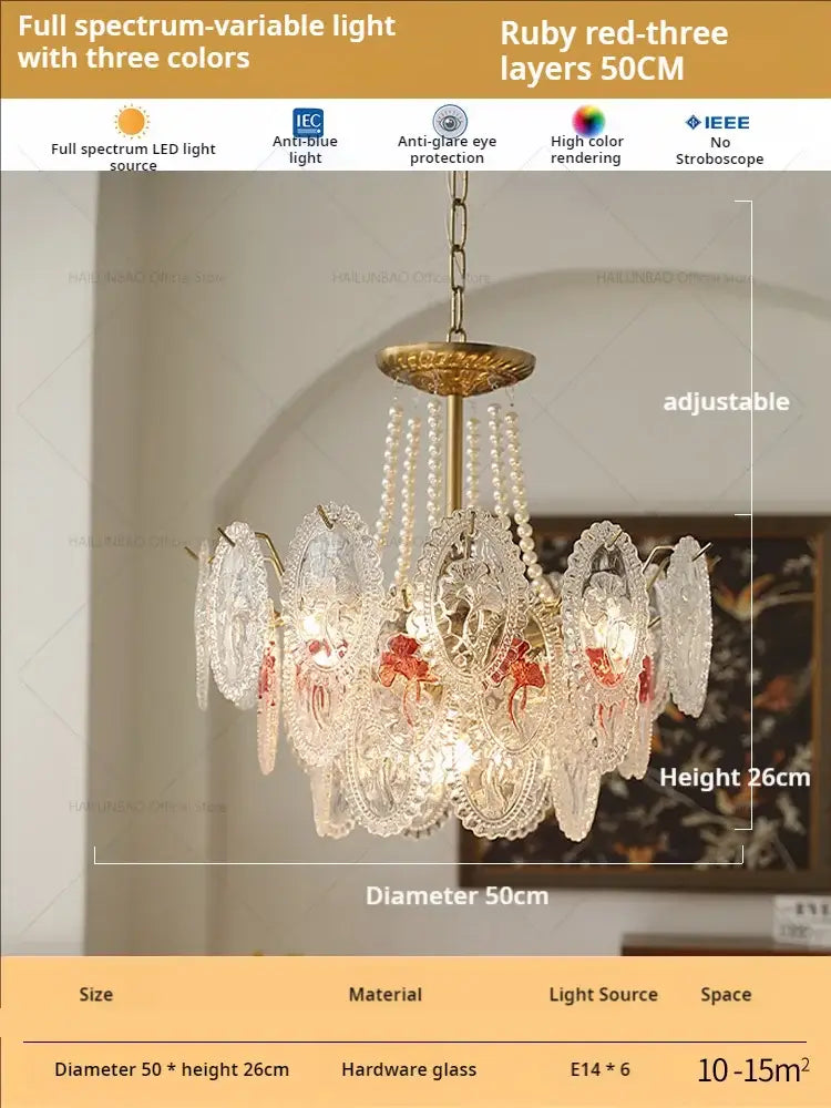 Retro French floral glass dining room chandelier with brass frame and ruby red stained glass for decorbites glass dining