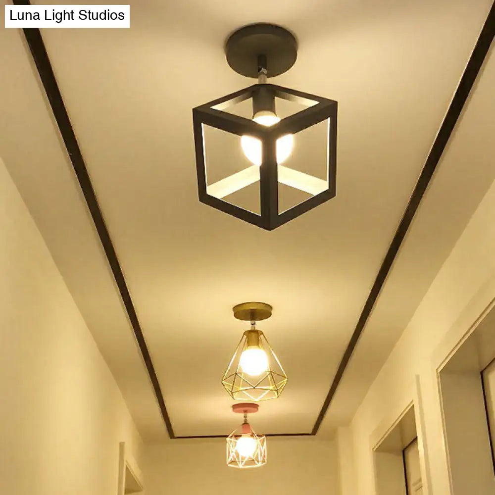 DecorBites™ DecorBites™ Retro Geometric Semi Flush Mount Lighting - Iron Flush Mount Fixture for Entryway