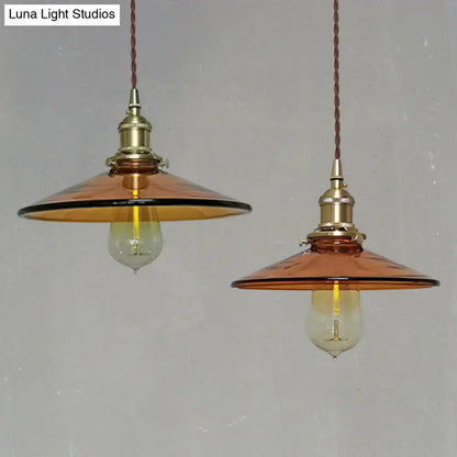 Retro Glass Shade Pendant Light Fixture for Living Room - Brown Pan Pendant with 1 Light