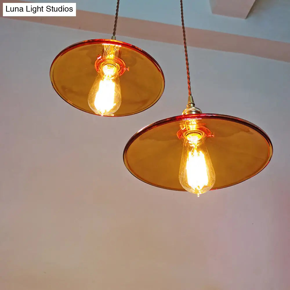 Retro Glass Shade Pendant Light Fixture for Living Room - Brown Pan Pendant with 1 Light