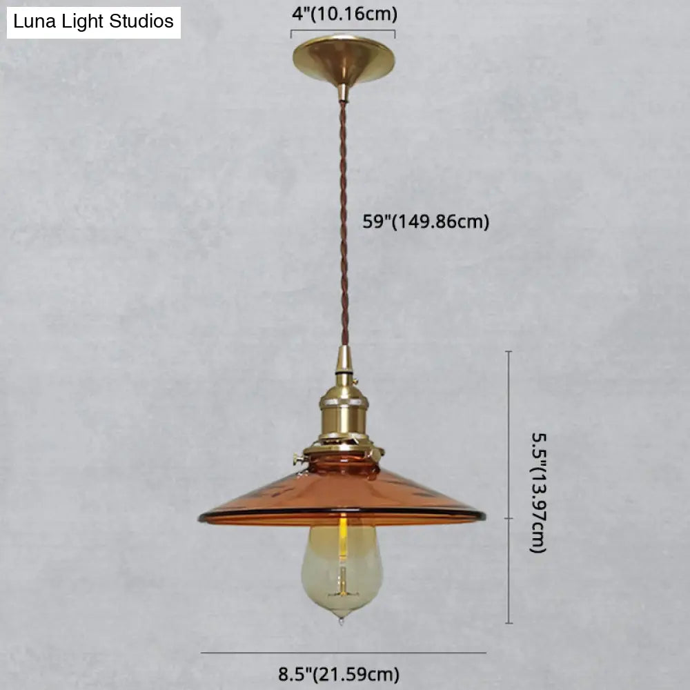 Retro Glass Shade Pendant Light Fixture for Living Room - Brown Pan Pendant with 1 Light